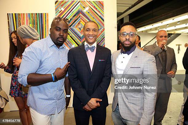Talent manager Christopher Quincy, Dr. Lee Gause, and music executive Grady Spivey attend "The Art Of The Game" Pop Up Art Installation Experience on...