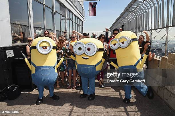 The Minions Stuart, Bob and Kevin visit The Empire State Building on June 25, 2015 in New York City.