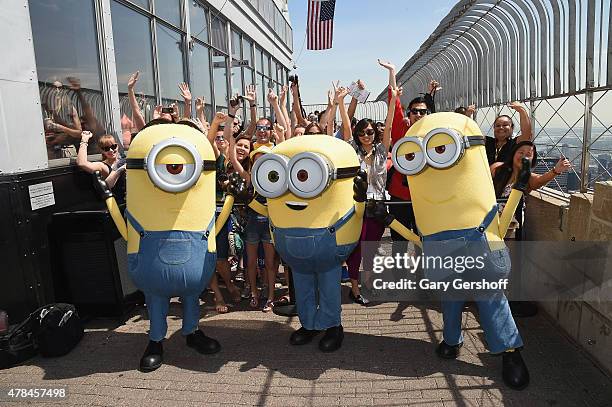 The Minions Stuart, Bob and Kevin visit The Empire State Building on June 25, 2015 in New York City.