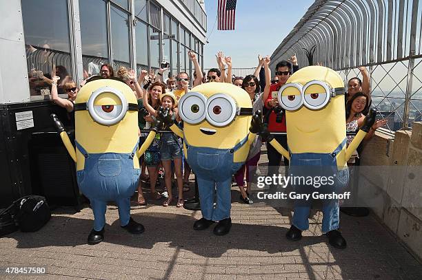 The Minions Stuart, Bob and Kevin visit The Empire State Building on June 25, 2015 in New York City.