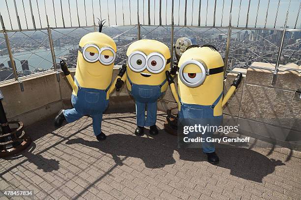 The Minions Kevin, Bob and Stuart visit The Empire State Building on June 25, 2015 in New York City.