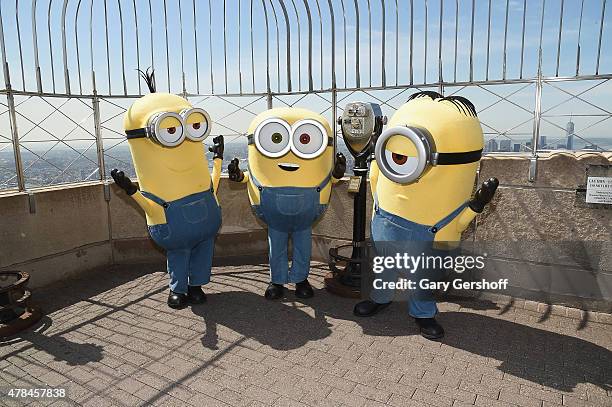 The Minions Kevin, Bob and Stuart visit The Empire State Building on June 25, 2015 in New York City.