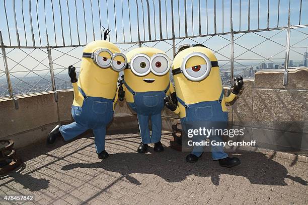 The Minions Kevin, Bob and Stuart visit The Empire State Building on June 25, 2015 in New York City.