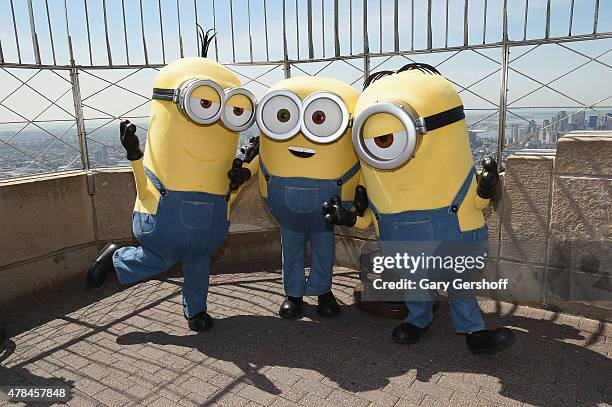 The Minions Kevin, Bob and Stuart visit The Empire State Building on June 25, 2015 in New York City.