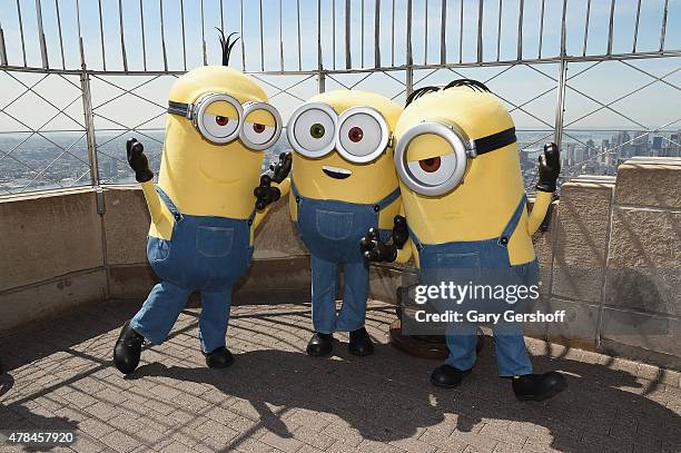 The Minions Kevin, Bob and Stuart visit The Empire State Building on June 25, 2015 in New York City.
