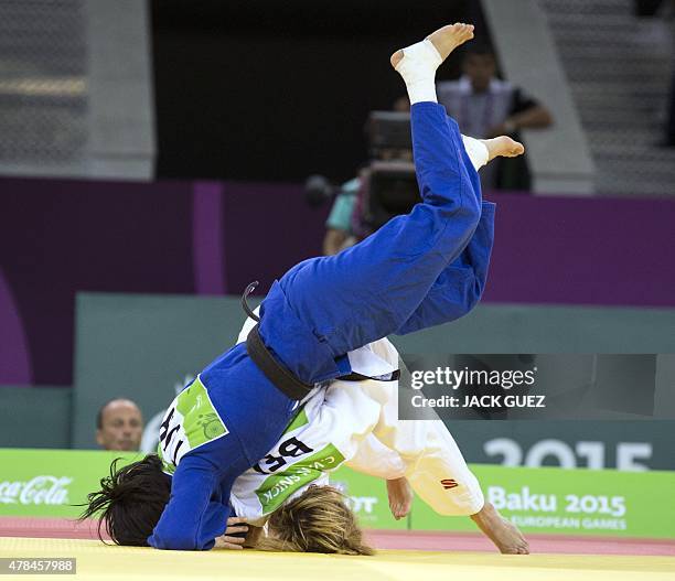 Belgium's Charline van Snick competes against Turkey's Ebru Sahin during their women's -48kg judo final match at the 2015 European Games in Baku on...