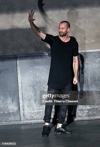 Designer Boris Bidjan Saberi attends his show during the Boris Bidjan Saberi Menswear Spring/Summer 2016 show as part of Paris Fashion Week on June...