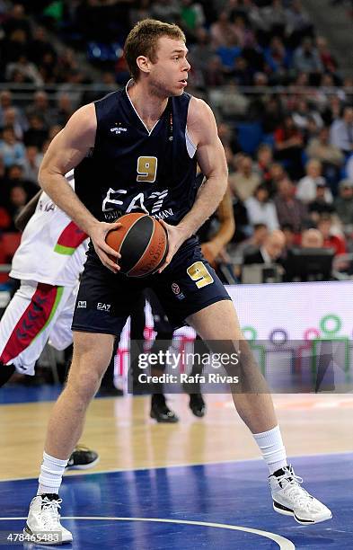 Nicolo Melli, #9 of EA7 Emporio Armani Milan in action during the 2013-2014 Turkish Airlines Euroleague Top 16 Date 10 game between Laboral Kutxa...