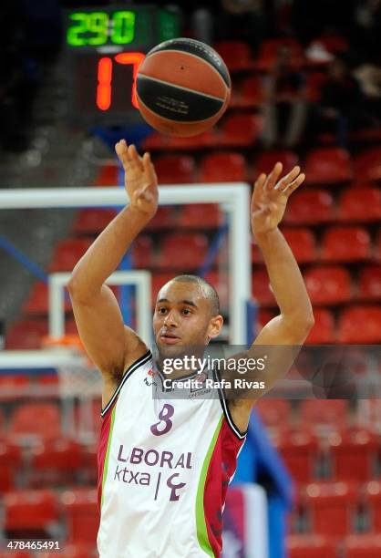 Adam Hanga, #8 of Laboral Kutxa Vitoria in action during the 2013-2014 Turkish Airlines Euroleague Top 16 Date 10 game between Laboral Kutxa Vitoria...