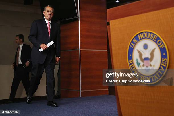 Speaker of the House John Boehner arrives for his weekly news conference at the U.S. Capitol June 25, 2015 in Washington, DC. Boehner said that if...