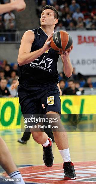 Alessandro Gentile, #5 of EA7 Emporio Armani Milan in action during the 2013-2014 Turkish Airlines Euroleague Top 16 Date 10 game between Laboral...