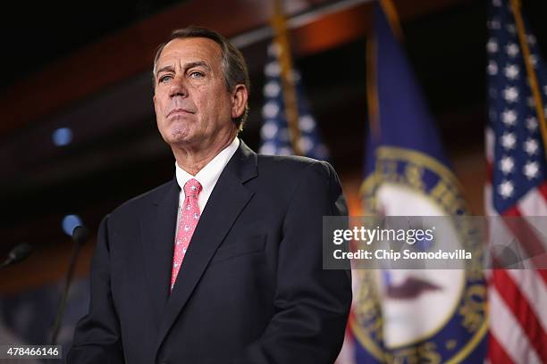 Speaker of the House John Boehner holds his weekly news conference at the U.S. Capitol June 25, 2015 in Washington, DC. Boehner said that if the...