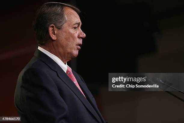 Speaker of the House John Boehner holds his weekly news conference at the U.S. Capitol June 25, 2015 in Washington, DC. Boehner said that if the...