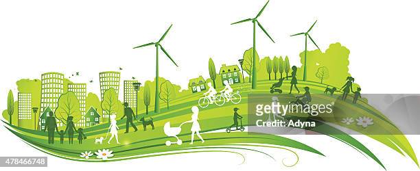 nachhaltige stadt - wolkenkratzer stock-grafiken, -clipart, -cartoons und -symbole