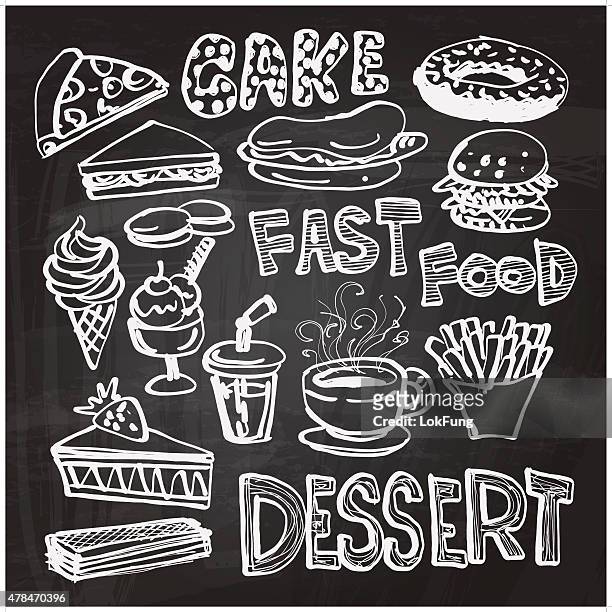 food sketch drawing collection - chalk stock illustrations