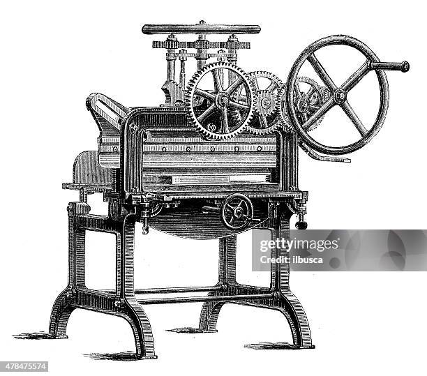 antique illustration of book production, printing press, typography - antique printing press stock illustrations