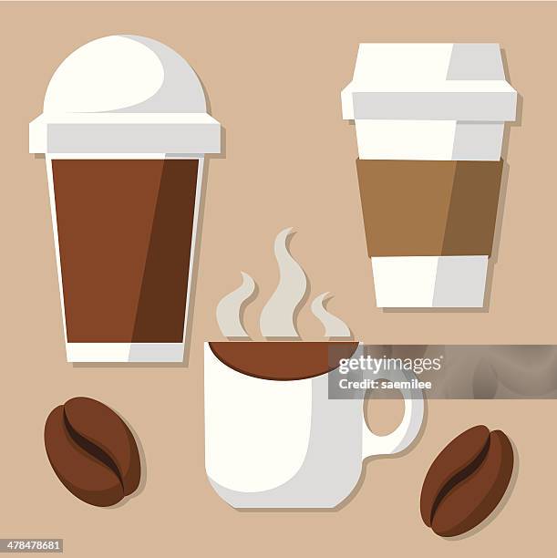 coffee cup and beans - disposable stock illustrations