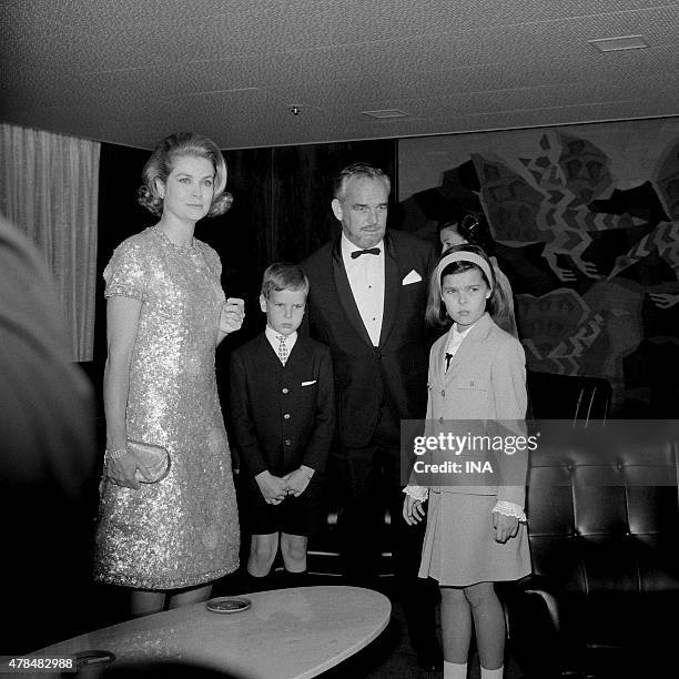 Grace of Monaco, prince Rainier, Albert and Caroline during the inaugural cruise of the Renaissance