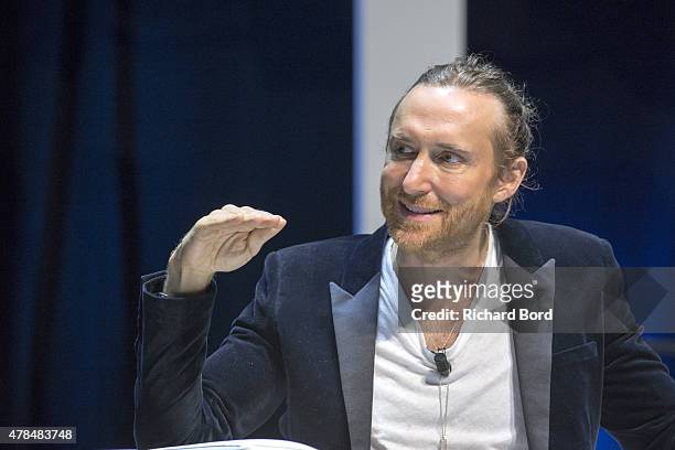David Guetta speaks on stage during the Publicis seminar as part of the Cannes Lions International Festival of Creativity on June 25, 2015 in Cannes,...