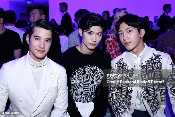 Actor and Singer from Thailand, Mario Maurer, Musician from Japan, Haruma Miura and Singer from China, Boran Jing attend the Louis Vuitton Menswear...
