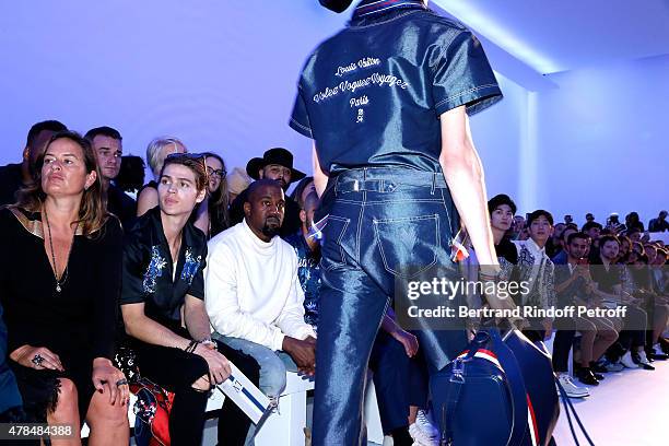 Model Jade Jagger, Actor Will Peltz , Singer Kanye West, Musician from Japan, Haruma Miura and Singer from China, Boran Jing attend the Louis Vuitton...