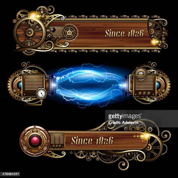 steampunk advertising signs - steampunk stock illustrations