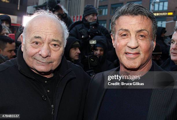 Burt Young and Sylvester Stallone attend the "Rocky" Broadway opening night at The Winter Garden Theatre on March 13, 2014 in New York City.