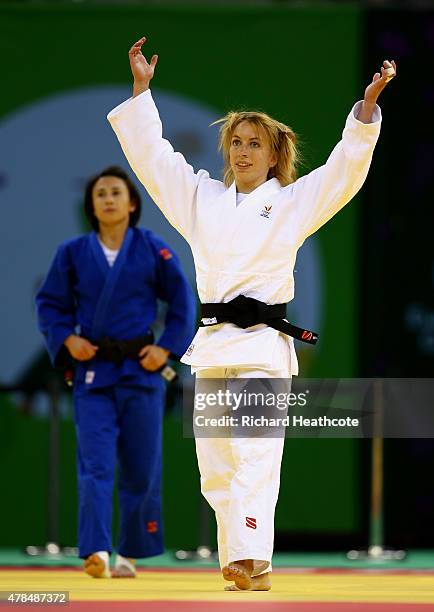 Charline van Snick of Belgium celebrates victory over Ebru Sahin of Turkey in the Women's Judo -48kg Final during day thirteen of the Baku 2015...