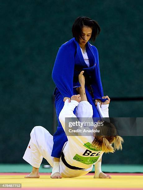 Belgium's Charline van Snick competes against Turkey's Ebru Sahin during their women's -48kg judo final match at the 2015 European Games in Baku on...