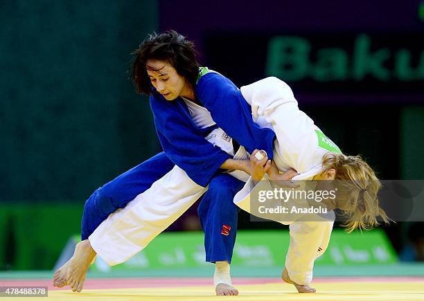 Belgium's Charline van Snick competes against Turkey's Ebru Sahin during their women's -48kg judo final match at the 2015 European Games in Baku on...