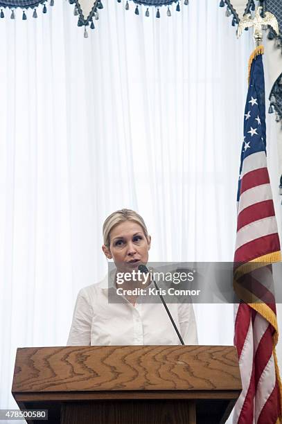 Actress Kelly Rutherford, founder of Children's Justice Campaign, speaks during a Capitol Hill briefing to discuss "the silent suffering of American...