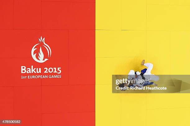 Charline van Snick of Belgium and Ebru Sahin of Turkey compete in the Women's Judo -48kg Final during day thirteen of the Baku 2015 European Games at...