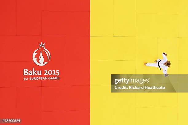 Charline van Snick of Belgium celebrates victory over Ebru Sahin of Turkey in the Women's Judo -48kg Final during day thirteen of the Baku 2015...