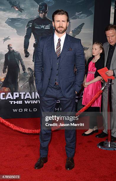 Actor Chris Evans arrives for the premiere of Marvel's "Captain America: The Winter Soldier" at the El Capitan Theatre on March 13, 2014 in...