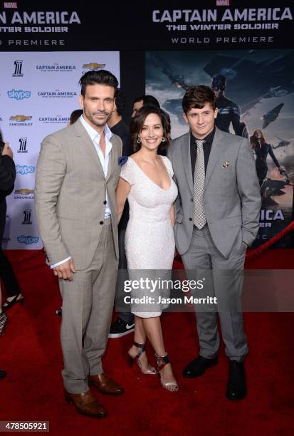 Actor Frank Grillo, wife actress Wendy Moniz and Grillo's son Remy arrive for the premiere of Marvel's "Captain America: The Winter Soldier" at the...