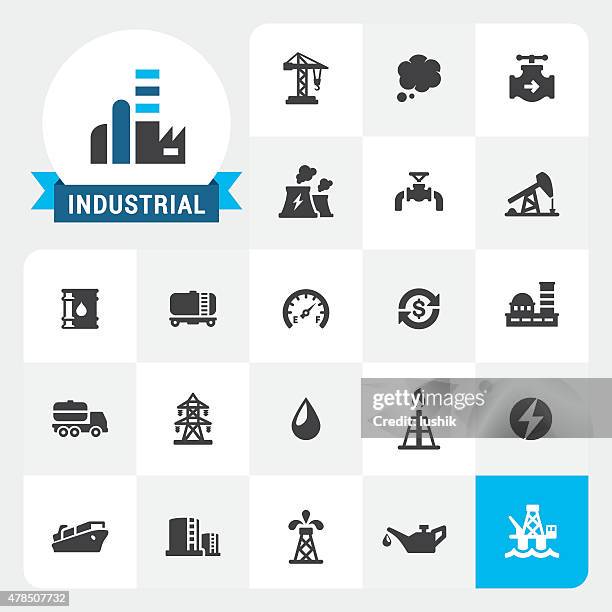 industry base vector icons and label - chemical plant stock illustrations