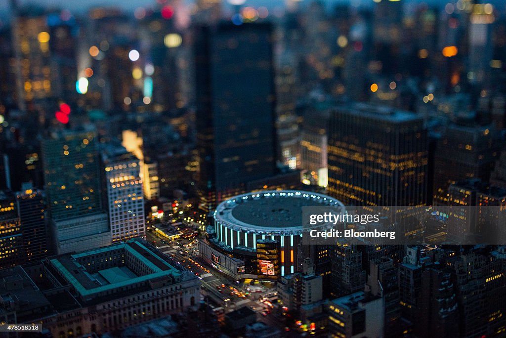 Aerial Views Of Manhattan At Dusk As U.S. Stocks Fall With Treasuries Amidst Euro Stalls On Greece Talks