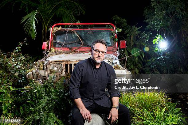 Director Colin Trevorrow is photographed on a "Jurassic Park," prop jeep on the Universal Studios lot on March 5, 2015 in Los Angeles. California....