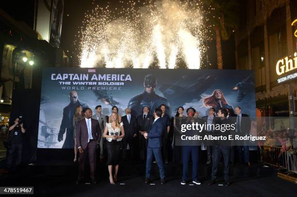 Actors Anthony Mackie, Scarlett Johansson, Chris Evans, Samuel L. Jackson, Sebastian Stan, Emily VanCamp, Frank Grillo, Cobie Smulders, Maximiliano...