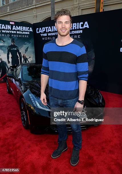 Actor Derek Theler attends Marvel's "Captain America: The Winter Soldier" premiere at the El Capitan Theatre on March 13, 2014 in Hollywood,...