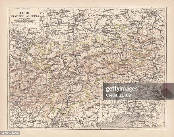 tirol, veröffentlichte 1878 zogen - bodensee karte stock-grafiken, -clipart, -cartoons und -symbole