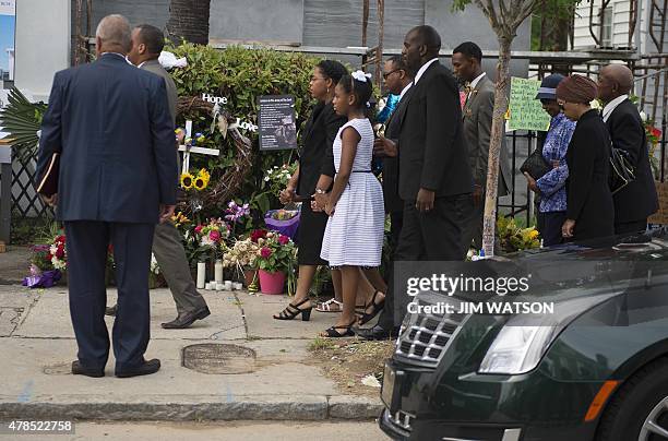 Emanuel AME Church Pastor Reverend Clementa Pinckney's wife Jennifer , and two daughters Eliana and Malana, arrive at the Emanuel AME Church for a...