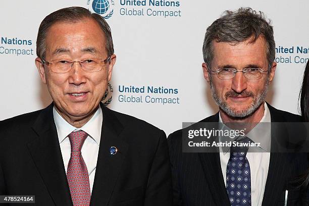 Secretary-General of the United Nations Ban Ki-moon and Executive Director, UN Global Compact Georg Kell attend United Nations Global Compact 15TH...