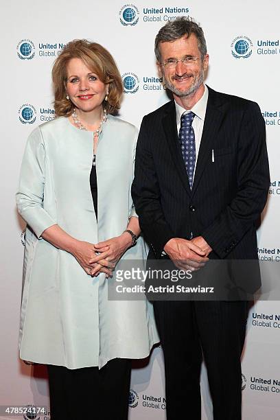Opera Singer Renee Fleming and Executive Director, UN Global Compact Georg Kell attend United Nations Global Compact 15TH Anniversary Celebration at...