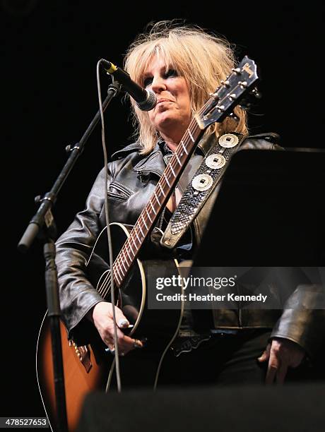 Musician Lucinda Williams performs onstage at the USPS Hendrix Stamp Event + Los Lonely Boys during the 2014 SXSW Music, Film + Interactive at Butler...