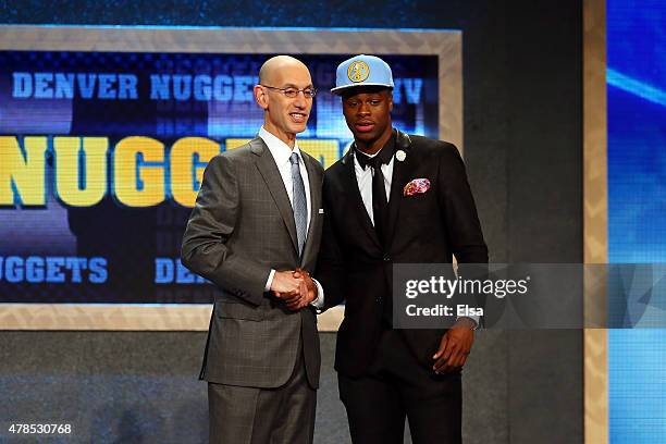 Emmanuel Mudiay meets with Commissioner Adam Silver after being selected seventh overall by the Denver Nuggets in the First Round of the 2015 NBA...