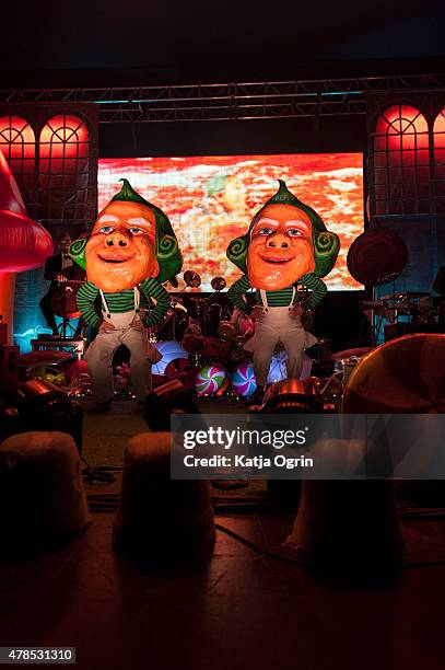 Oompa Loompas appearing on stage with Primus at O2 Academy Birmingham on June 25, 2015 in Birmingham, United Kingdom.