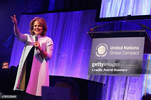 Opera Singer Renee Fleming performs onstage during the United Nations Global Compact 15TH Anniversary Celebration at Cipriani 42nd Street on June 25,...