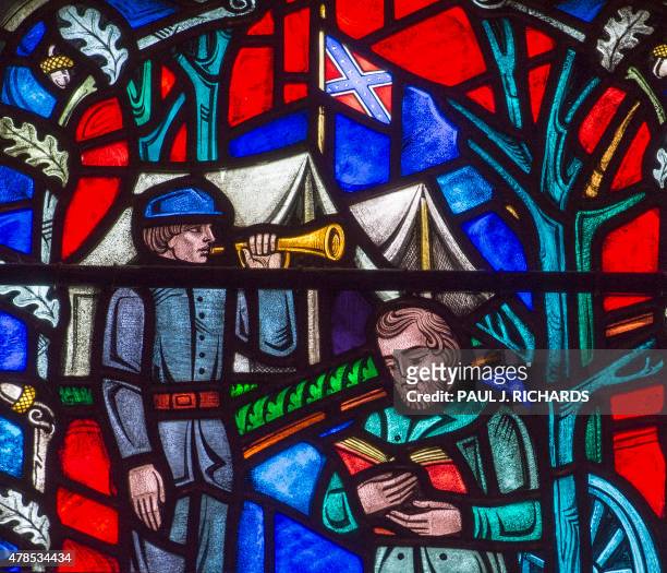 This stained glass window at The Washington National Cathedral in Washington, DC, depicts the life of US Civil War Confederate General Stonewall...