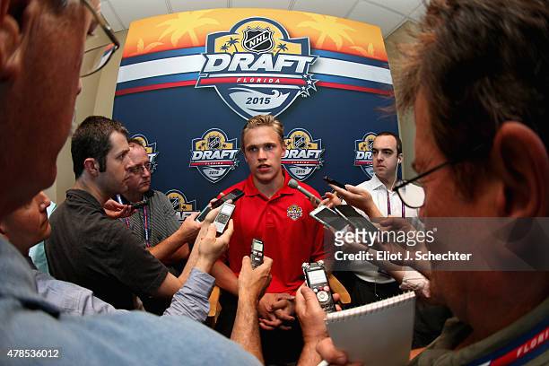 Mikko Rantanen attends the Top Prospects Media Availability as part of the 2015 NHL Entry Draft at the Westin Ft. Lauderdale Beach Resort on June 25,...